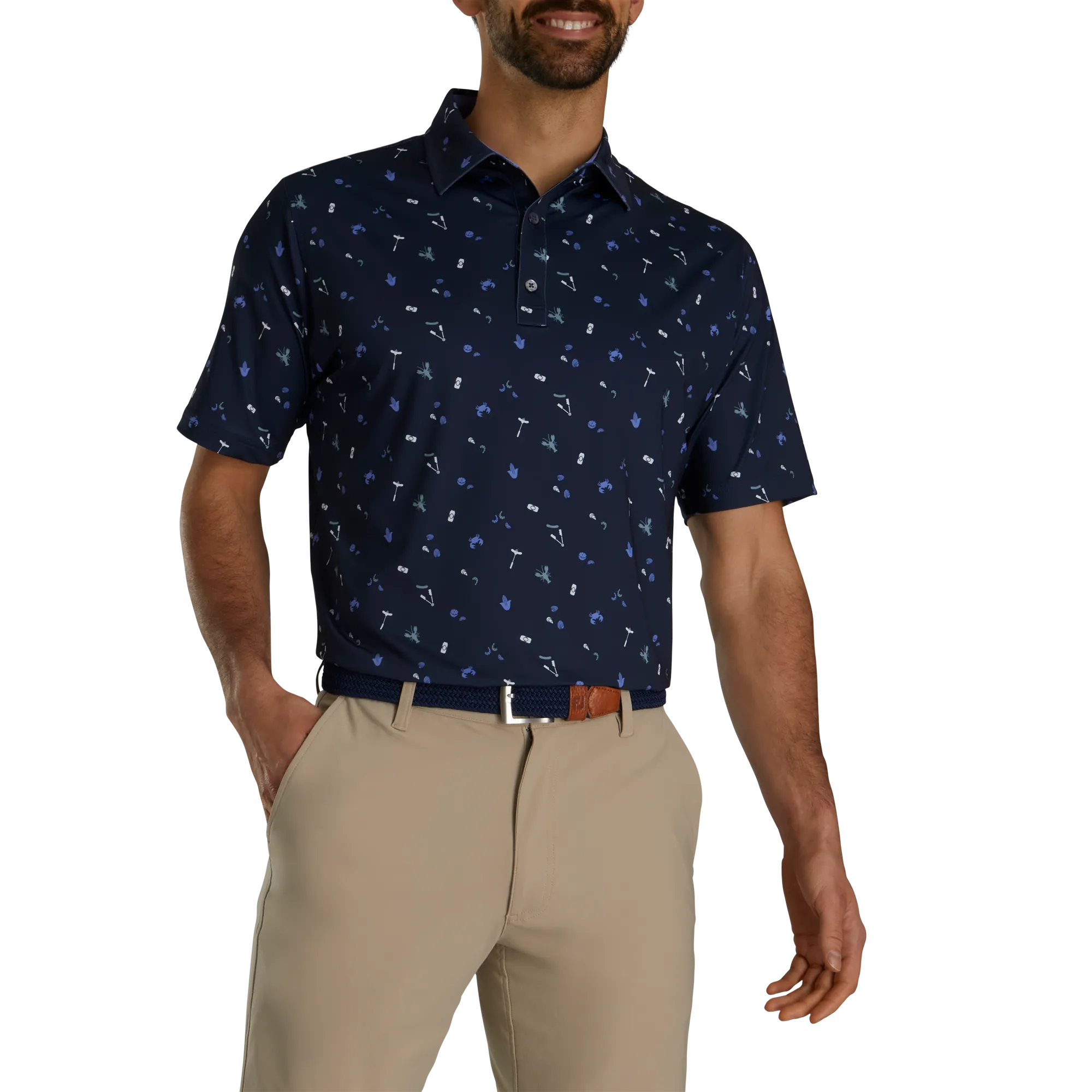 2024 FootJoy Men's Clam Bake Print Lisle Polo - Navy