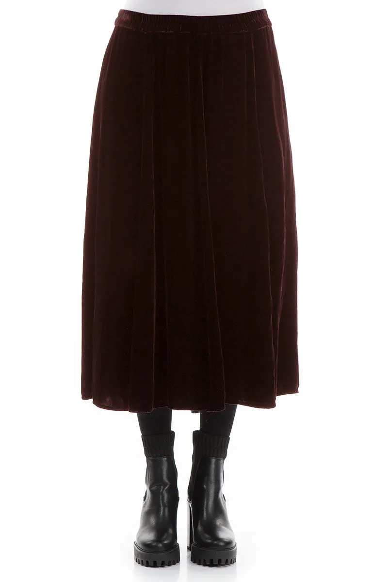 A-line Wine Silk Velvet Skirt