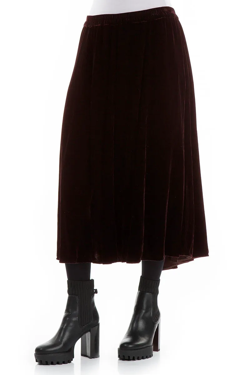 A-line Wine Silk Velvet Skirt