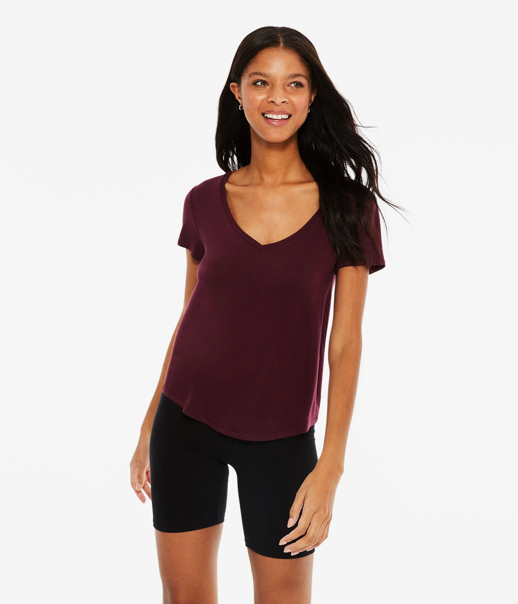 Aeropostale Womens' Seriously Soft V-Neck Tee - Dark Red - Size XS - Spandex - Teen Fashion & Clothing Bloomsberry