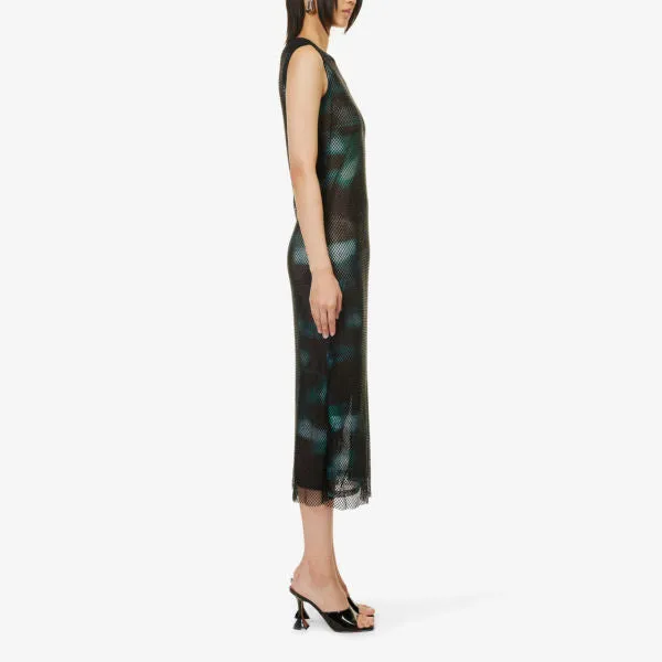 Amy Lynn Woven Crystal Embellished Slim Fit Midi Dress, Green