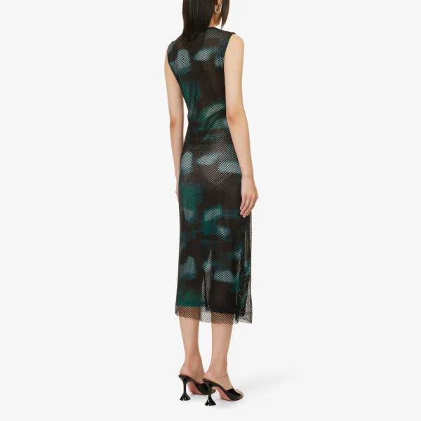 Amy Lynn Woven Crystal Embellished Slim Fit Midi Dress, Green