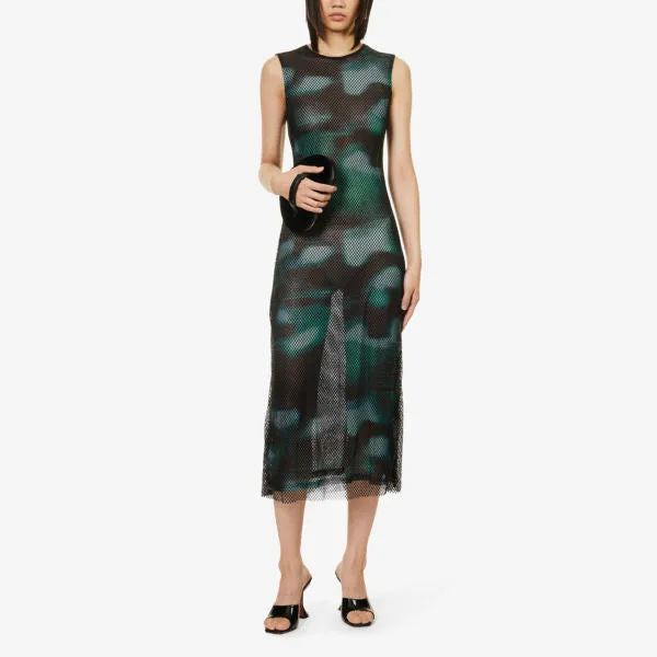 Amy Lynn Woven Crystal Embellished Slim Fit Midi Dress, Green