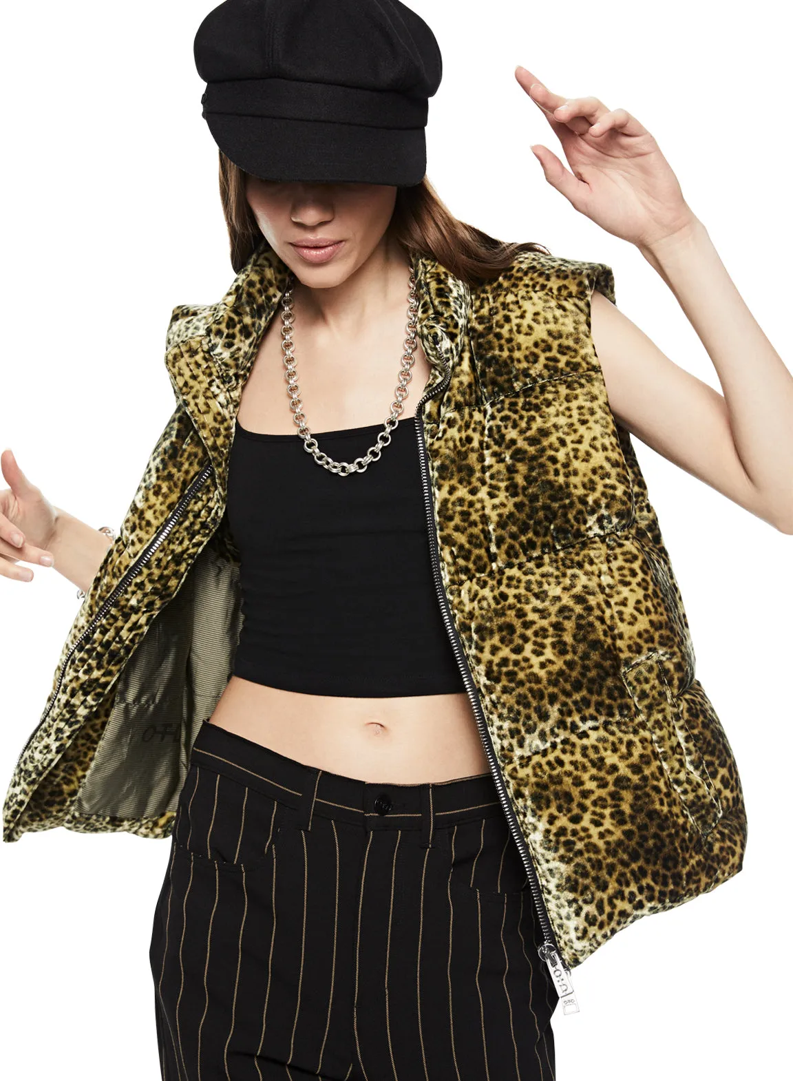 Animal Print Velvet Down Vest