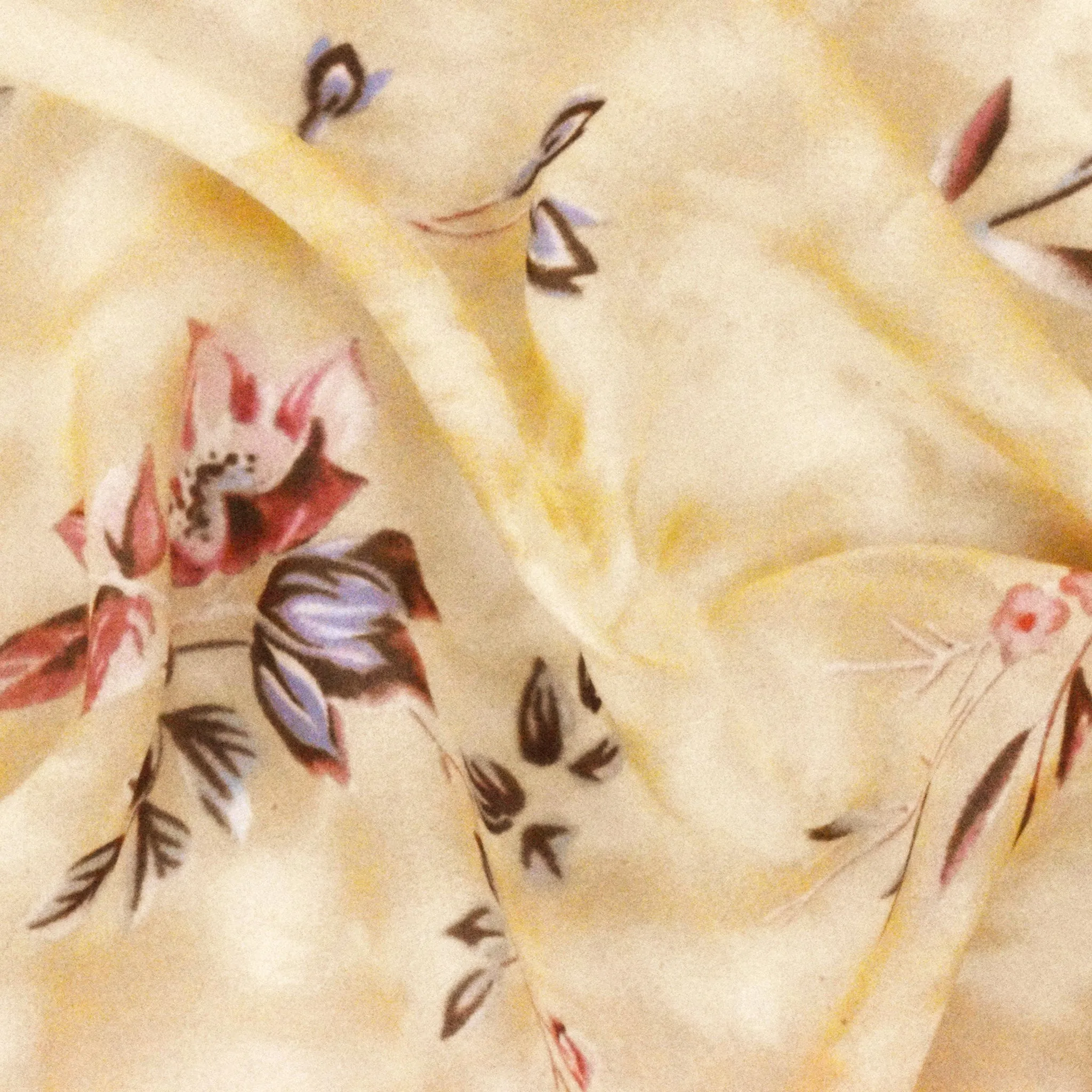 Antique Beige-Multi Floral Printed Silk Chiffon Fabric