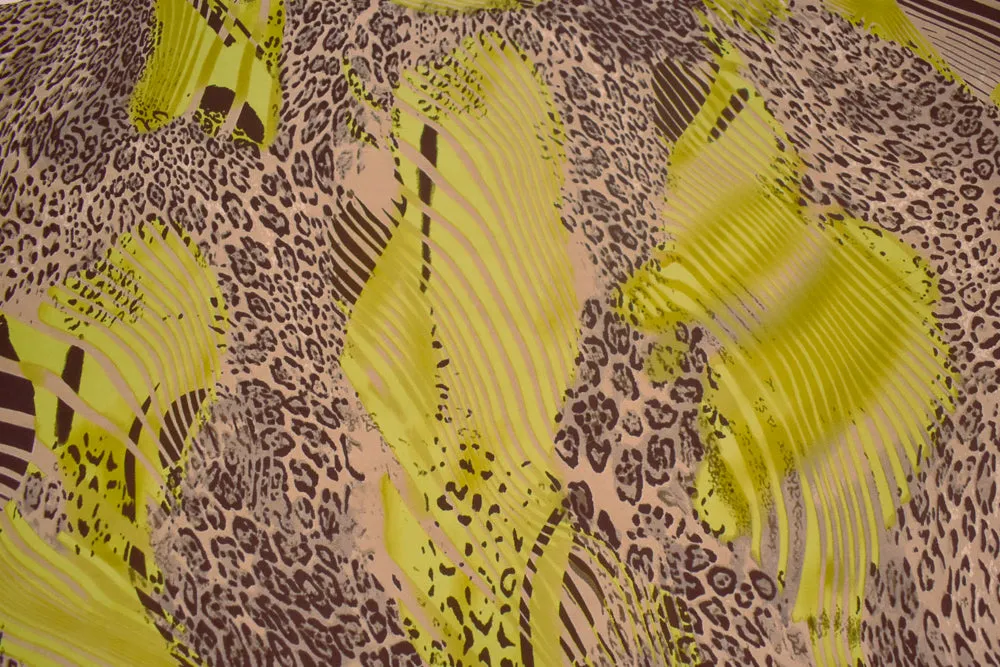 Beige-Yellow-Multi Cheetah Stripes Printed Stretch Silk Jersey Knit Fabric