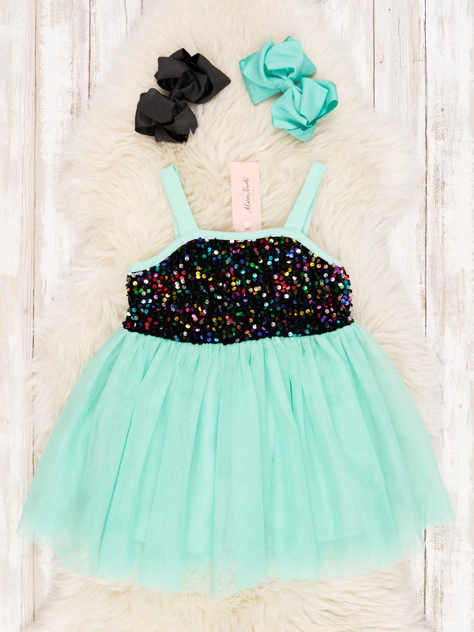 Black & Mint Sequin Tulle Tank Dress