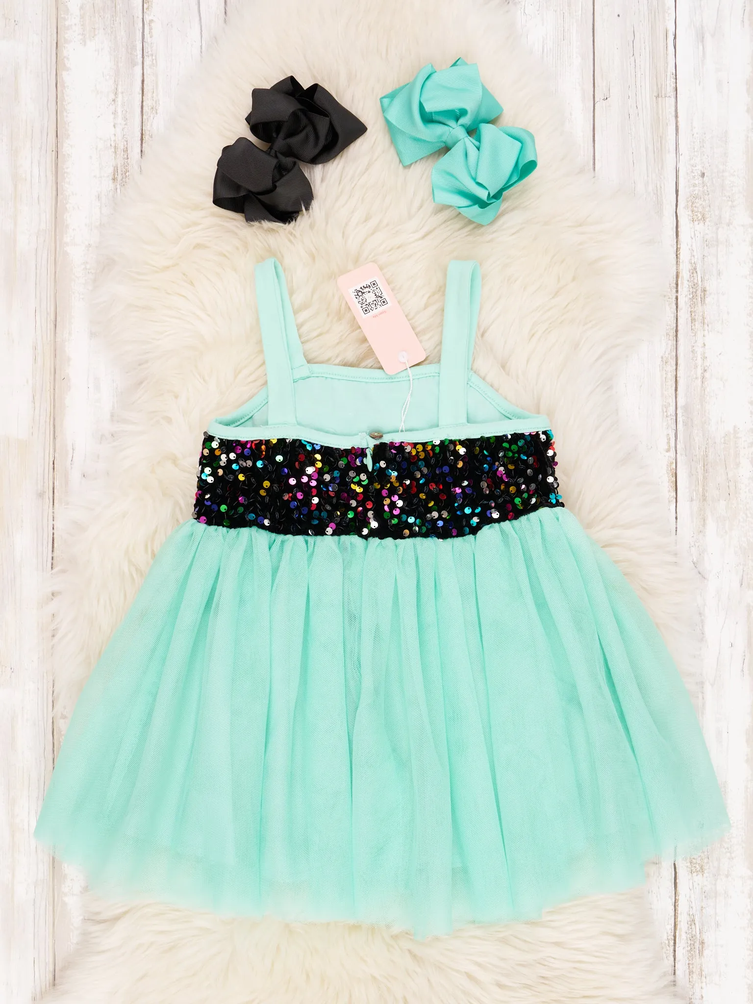 Black & Mint Sequin Tulle Tank Dress