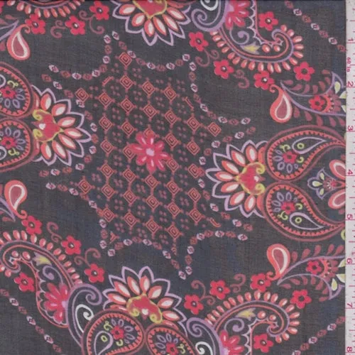 Black/Orange Deco Tile Silk Chiffon Fabric