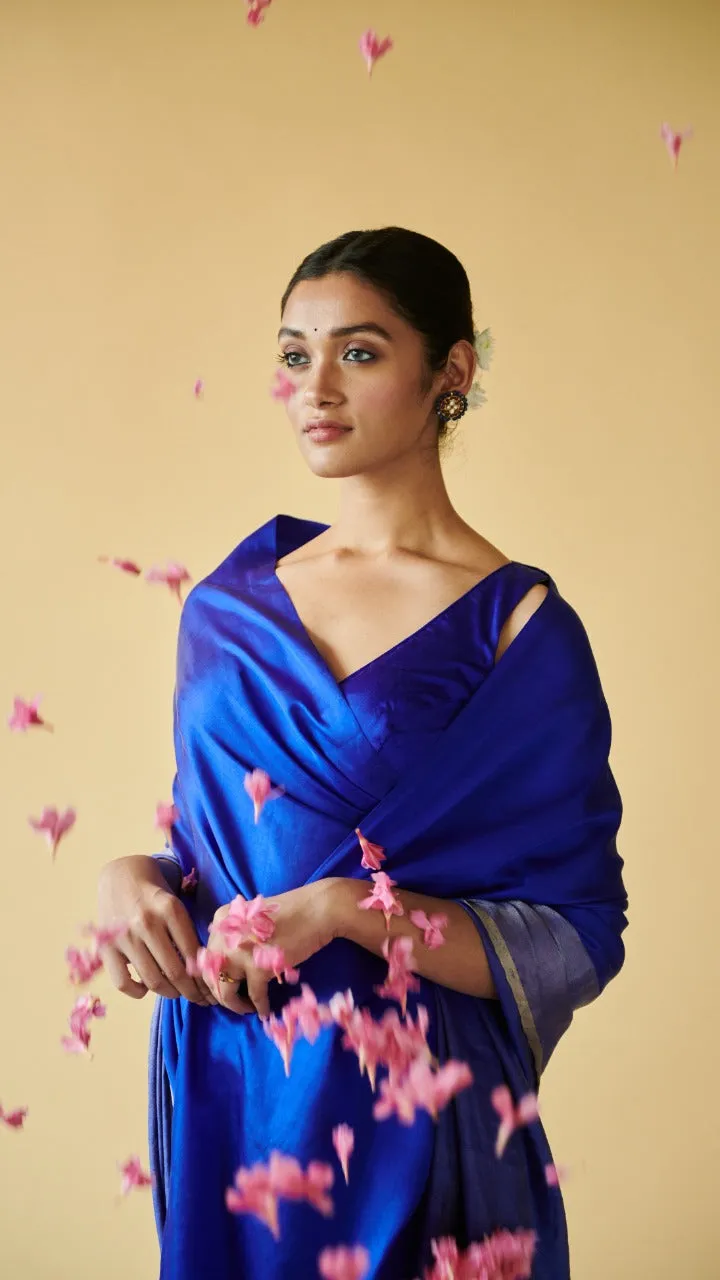 Blue Confluence silk satin  saree