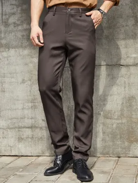 Brown Solid Slant Pockets Tailored Trousers