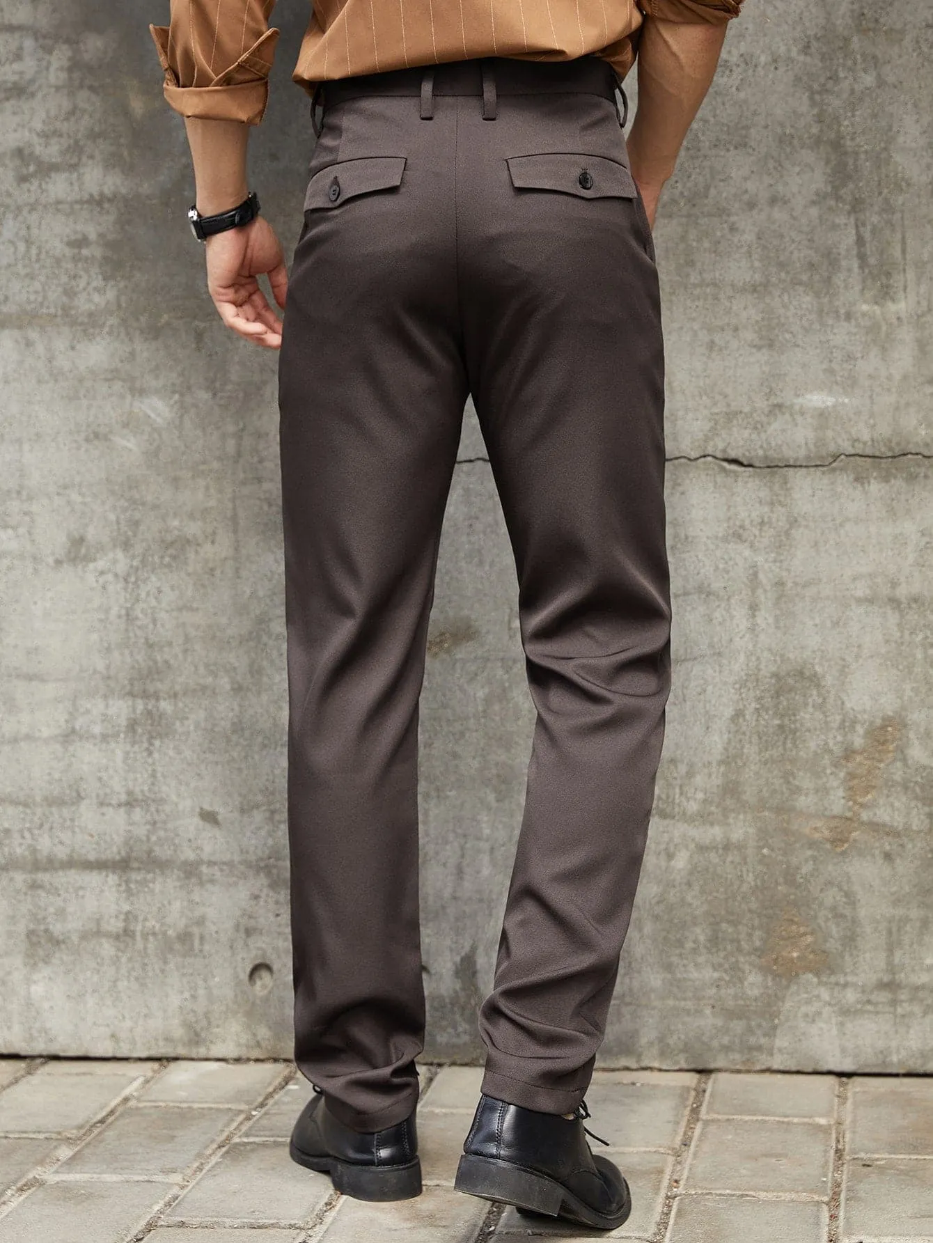 Brown Solid Slant Pockets Tailored Trousers