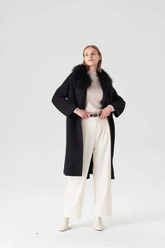 Cashmere Coat with Detachable Fur Collar