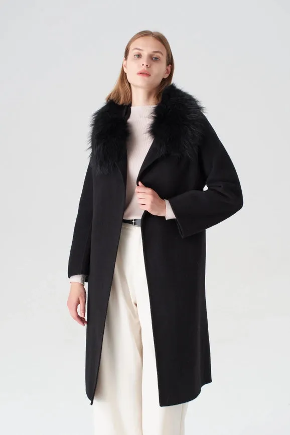 Cashmere Coat with Detachable Fur Collar