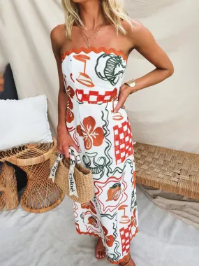 Casual printed pleated dress with breast band