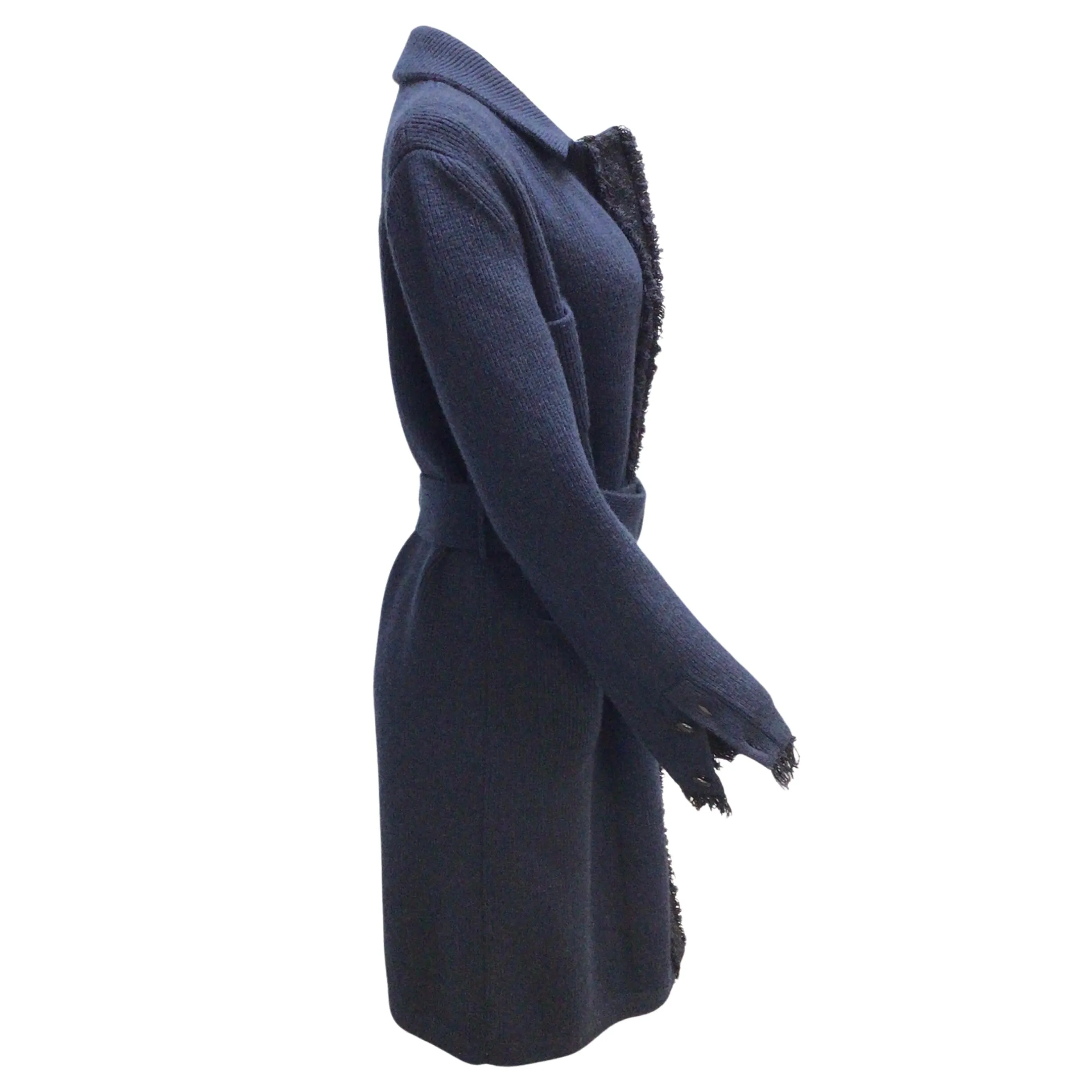 Chanel Navy Blue Gabrielle Coco Patch Belted Cashmere Knit Mid-length Sweater Coat