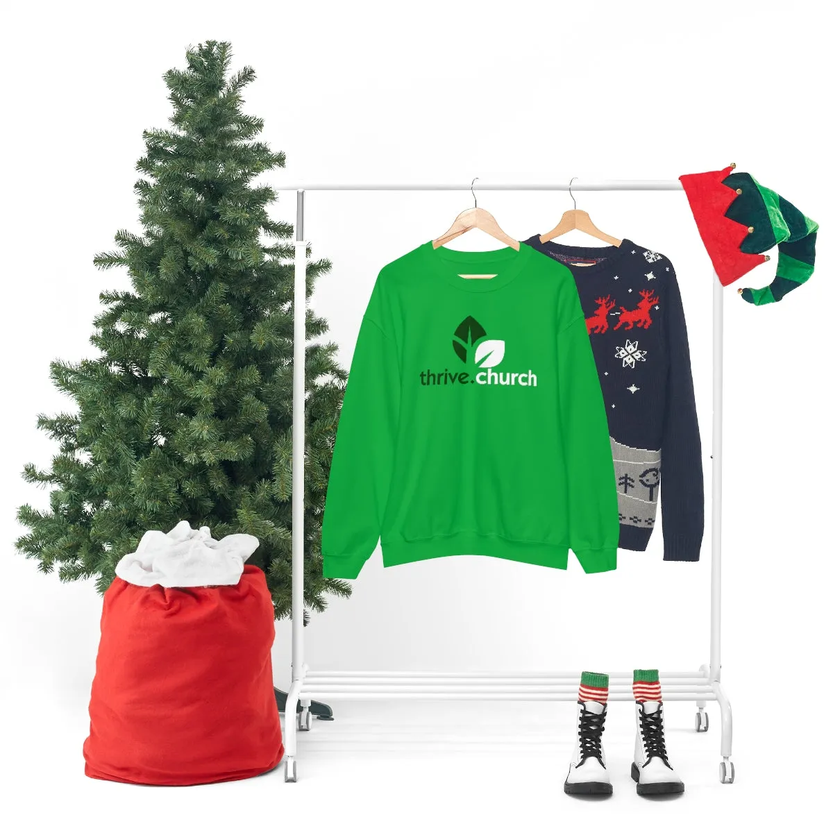 Christmas Logo Green & White Crewneck Sweatshirt