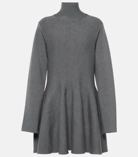 Clarice Wool Blend Mini Dress with Khaite Turtleneck, Gray