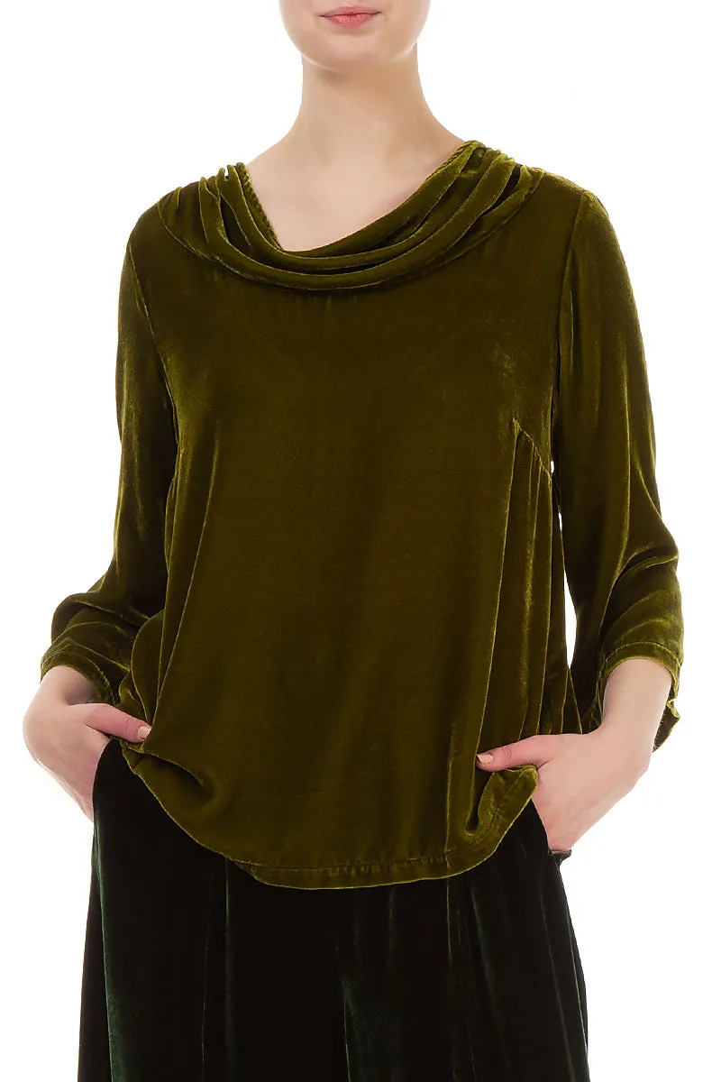 Cowl Neck Golden Lime Silk Velvet Blouse