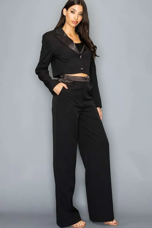 Crop Satin Tailored Blazer