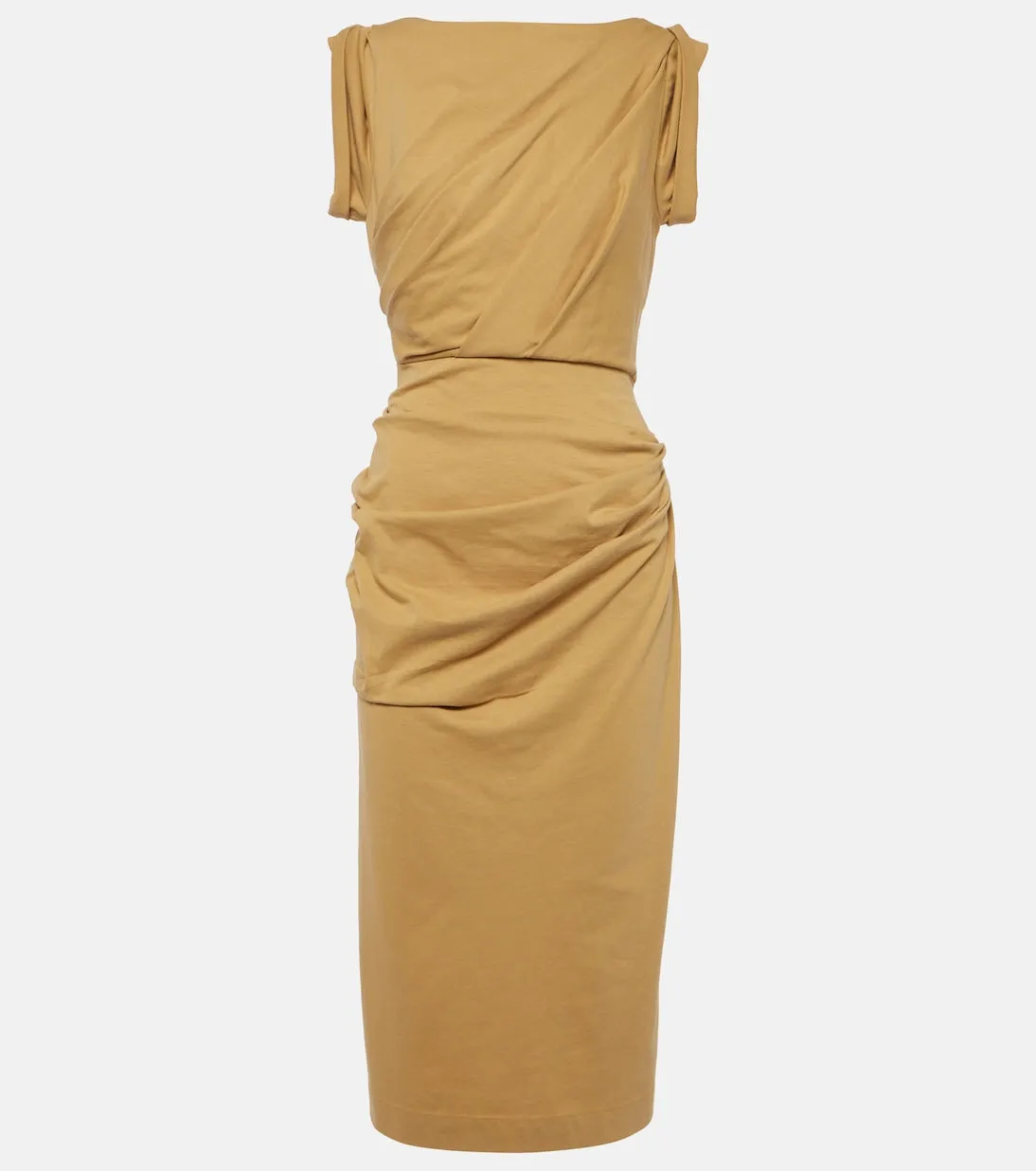 Dries Van Noten Cotton Jersey Gathered Midi Dress, Beige