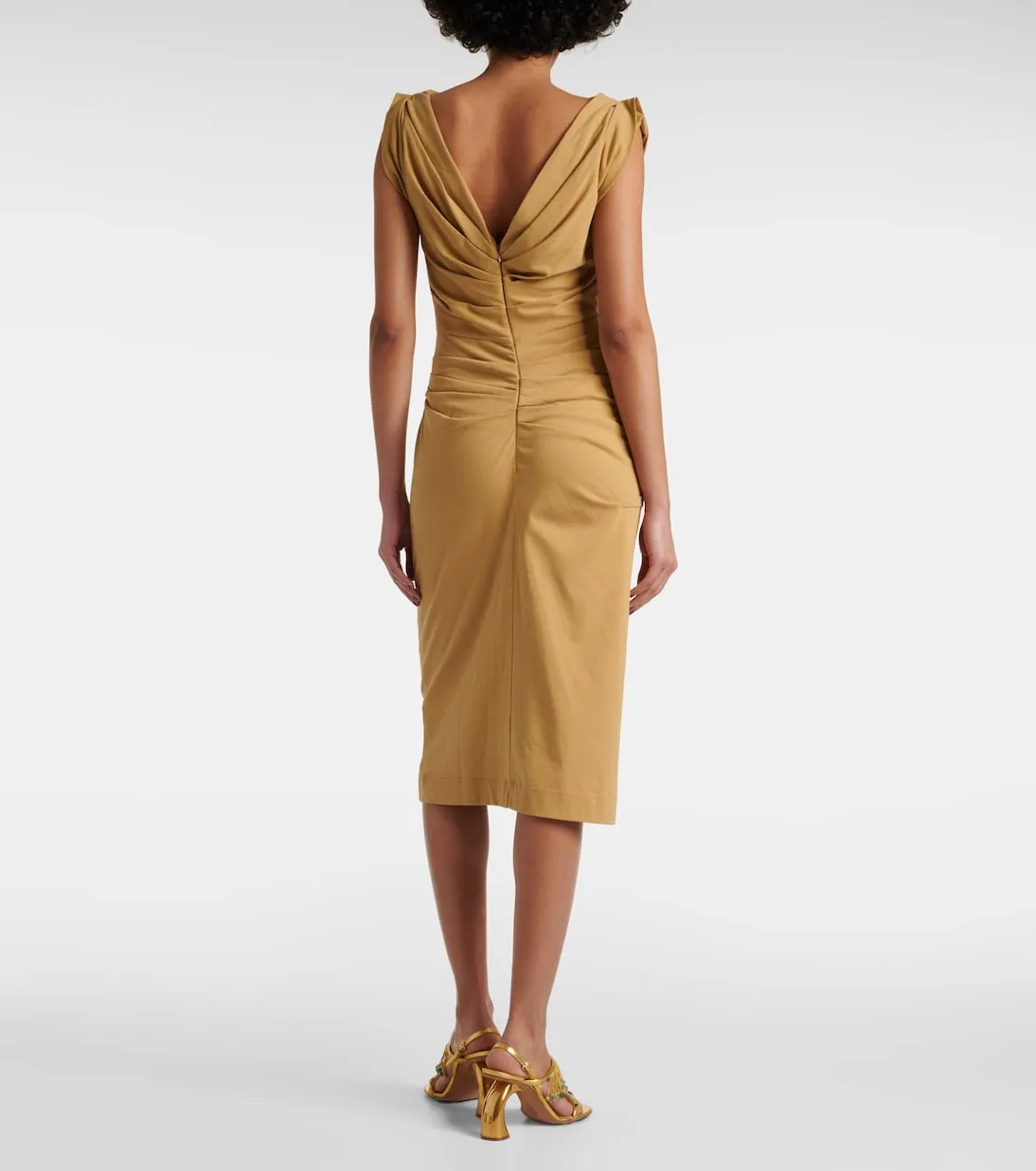 Dries Van Noten Cotton Jersey Gathered Midi Dress, Beige