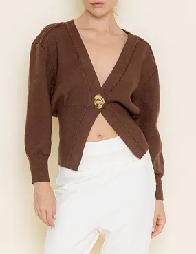 Edythe Chocolate One-Button Cardigan