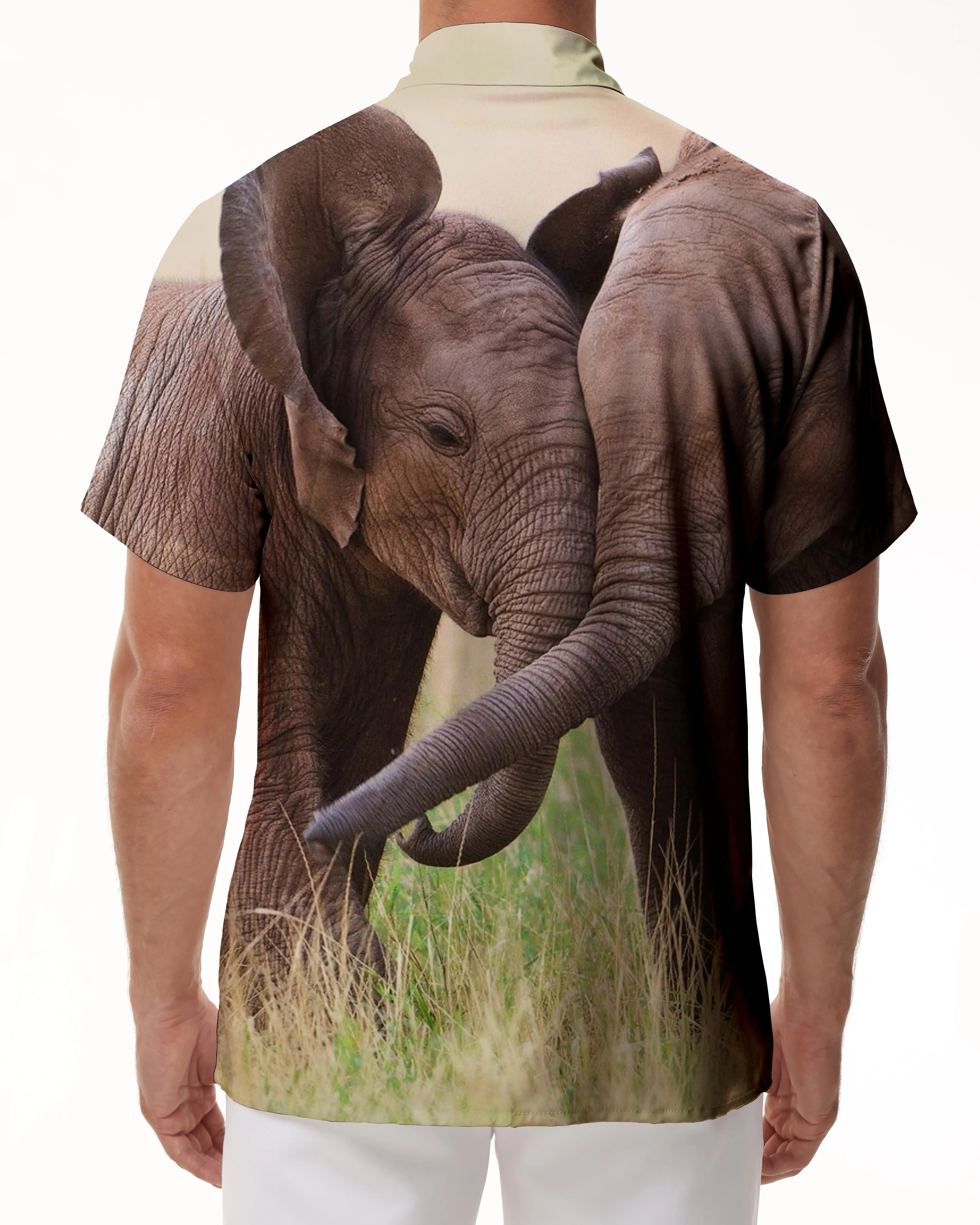 Elephant Family Print Cuban Collar Short Sleeve Beach Shirt for Men Casual Shirts Perfect for Any Occasion