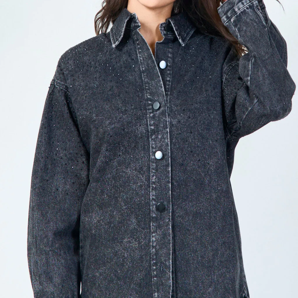 Embellished denim button-up shirt wholesale