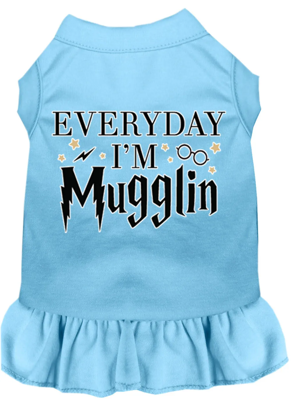 Everyday I'm Mugglin Screen Print Dog Dress Baby Blue Sm (10)