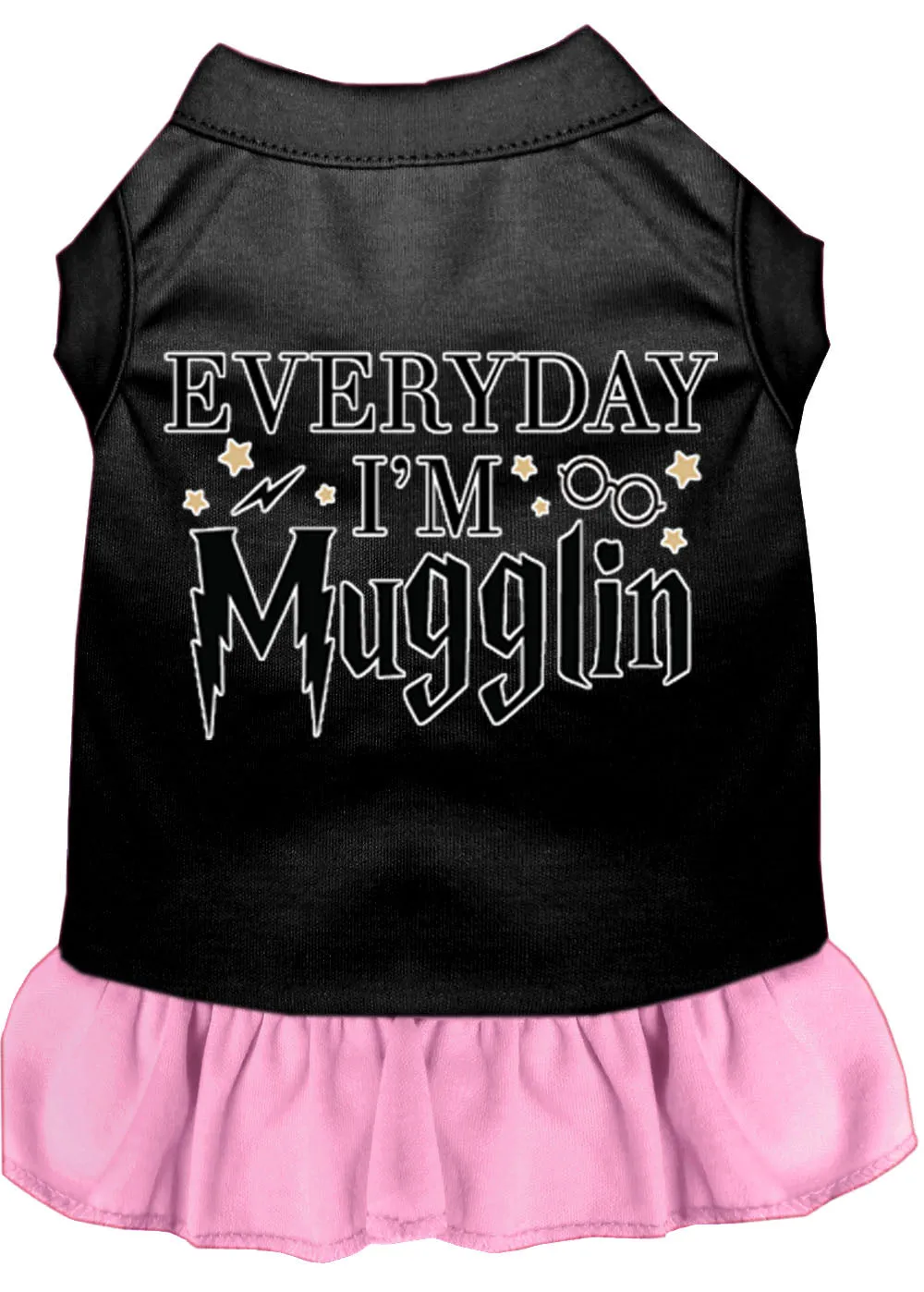 Everyday I'm Mugglin Screen Print Dog Dress Black With Light Pink Xxxl (20)