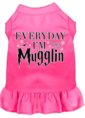 Everyday I'm Mugglin Screen Print Dog Dress Bright Pink 4x (22)