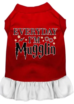 Everyday I'm Mugglin Screen Print Dog Dress Red With White Xxl (18)