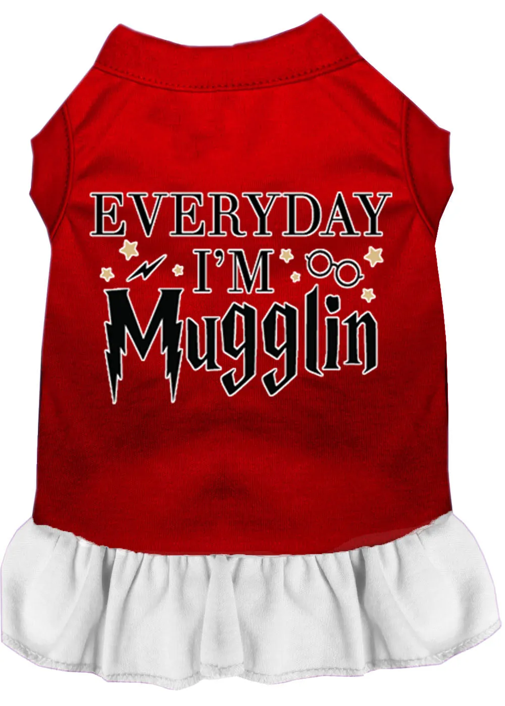 Everyday I'm Mugglin Screen Print Dog Dress Red With White Xxl (18)