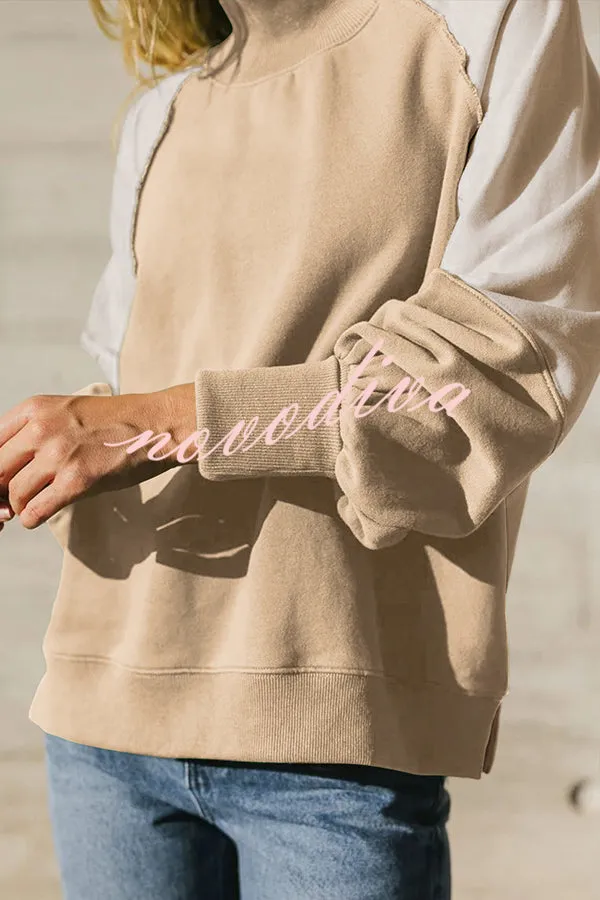 Fashionable Contrast Color Stitching Long Sleeve Loose Sweatshirt