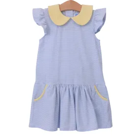 Genevieve Dress - Light Blue Stripe & Yellow