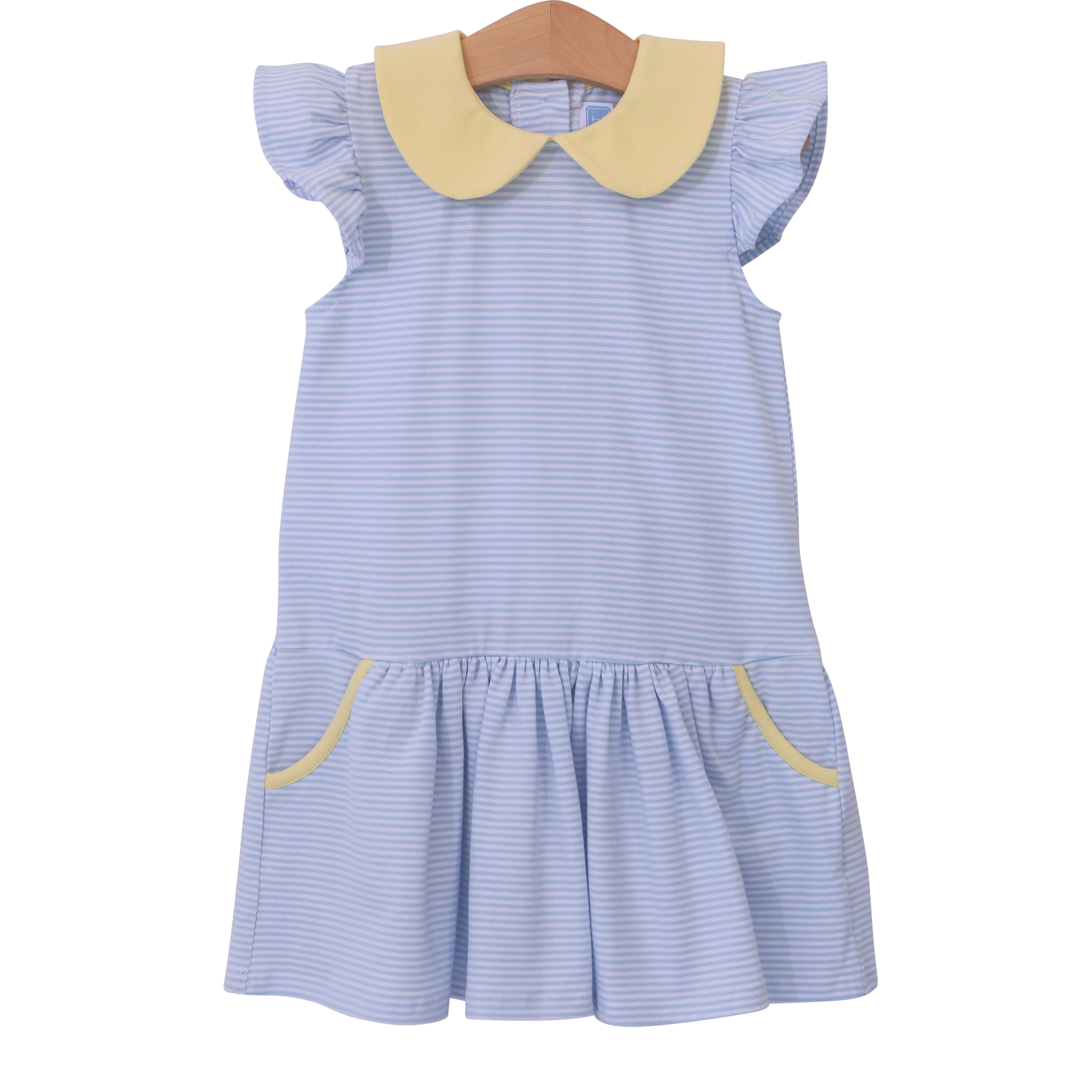 Genevieve Dress - Light Blue Stripe & Yellow