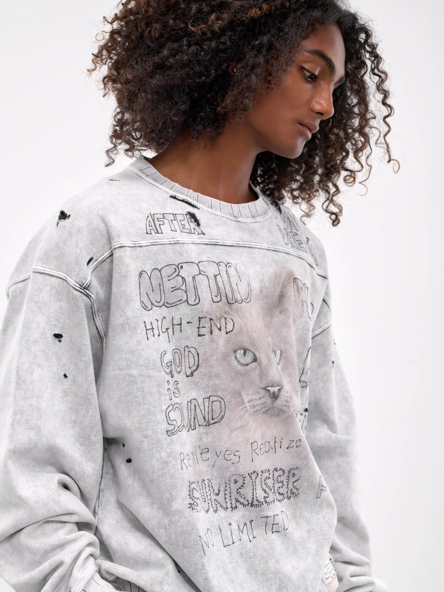 Graphic Distressed Crewneck (A13PO552-GRAY)