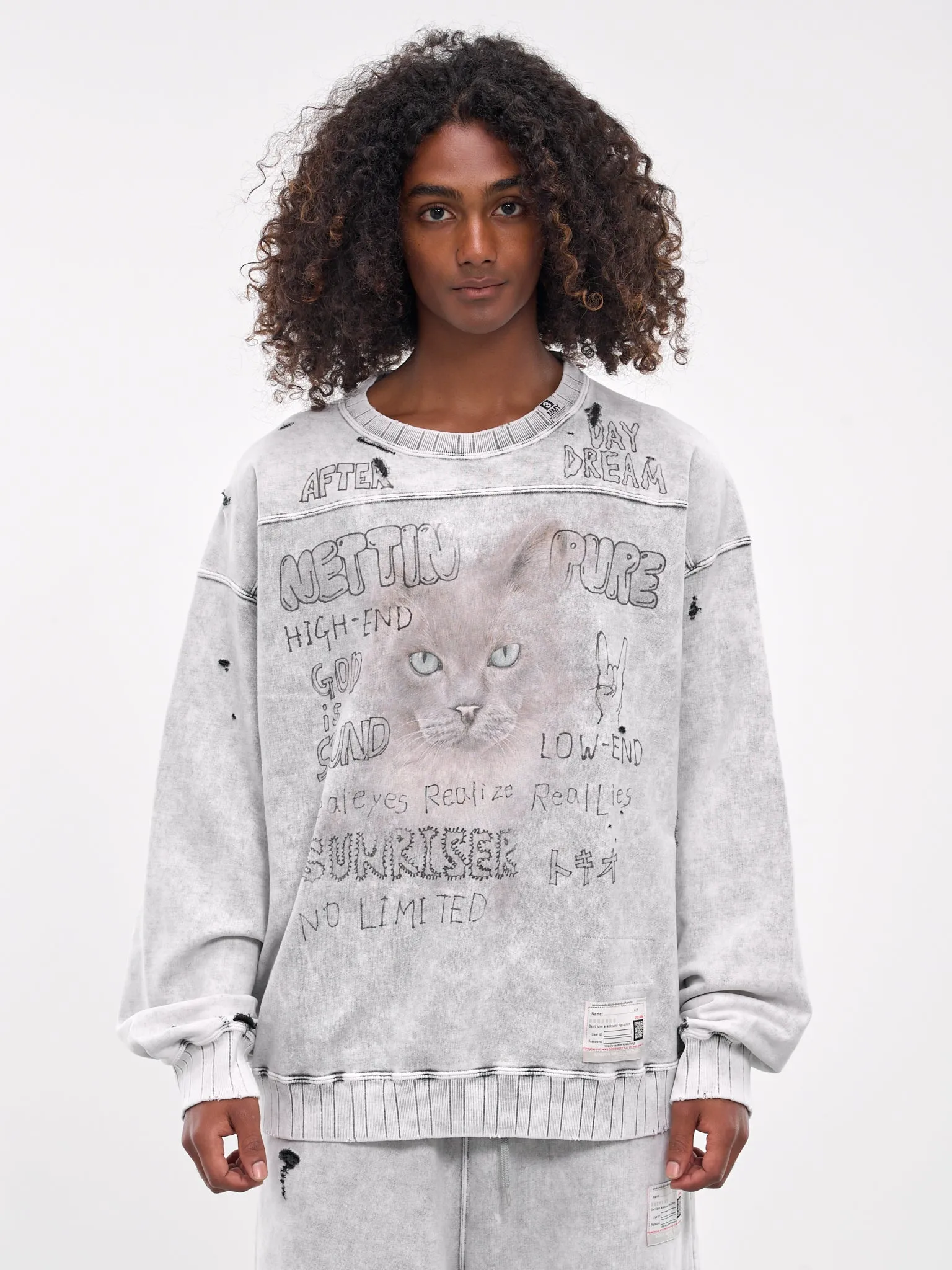 Graphic Distressed Crewneck (A13PO552-GRAY)