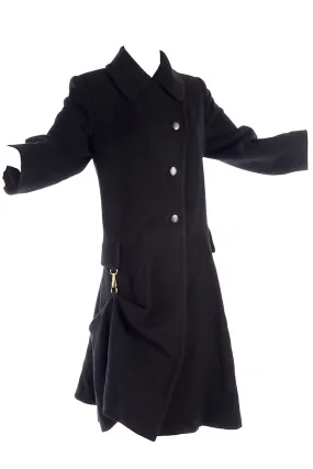 Hermes Black Cashmere Vintage Coat w/ Toggle Clip