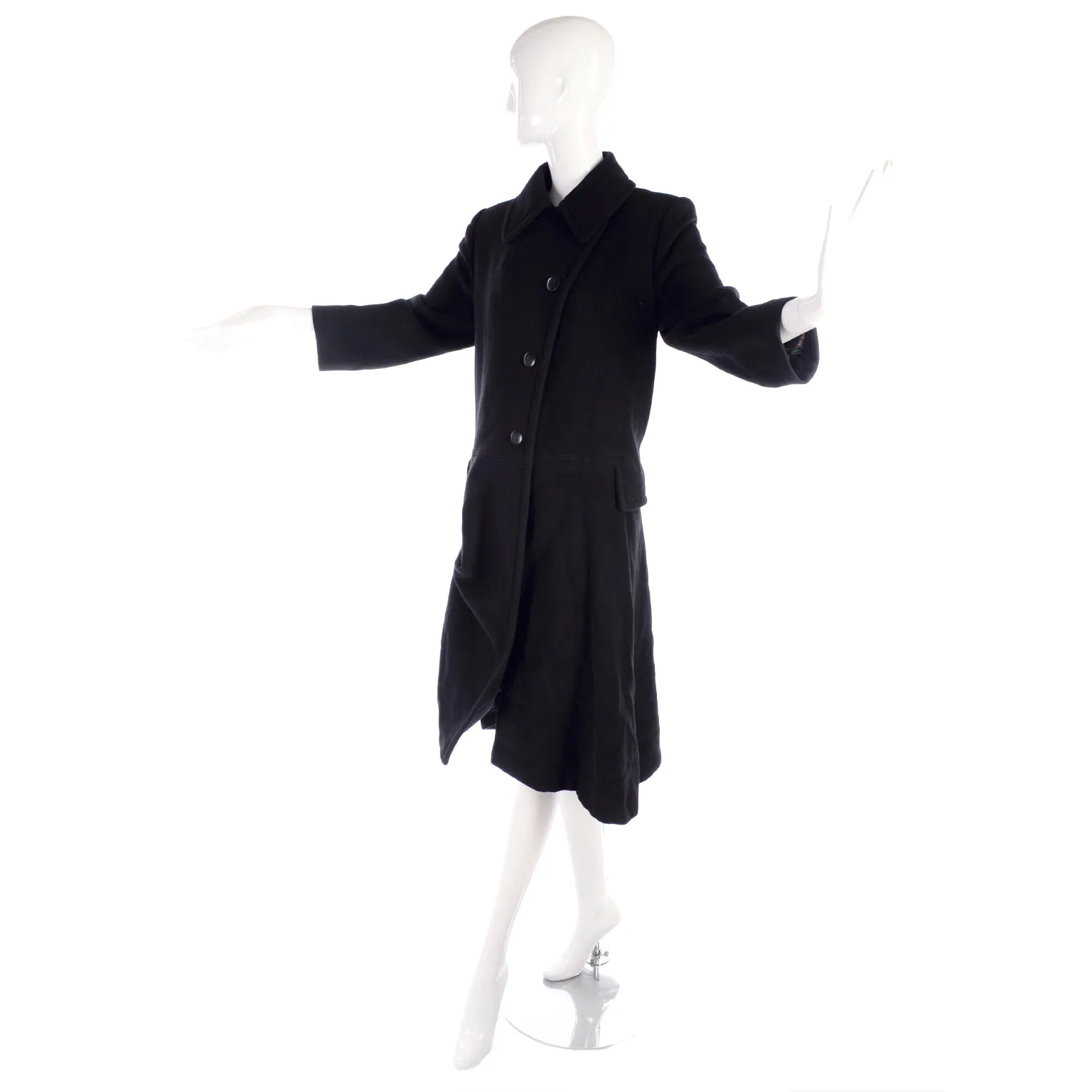 Hermes Black Cashmere Vintage Coat w/ Toggle Clip