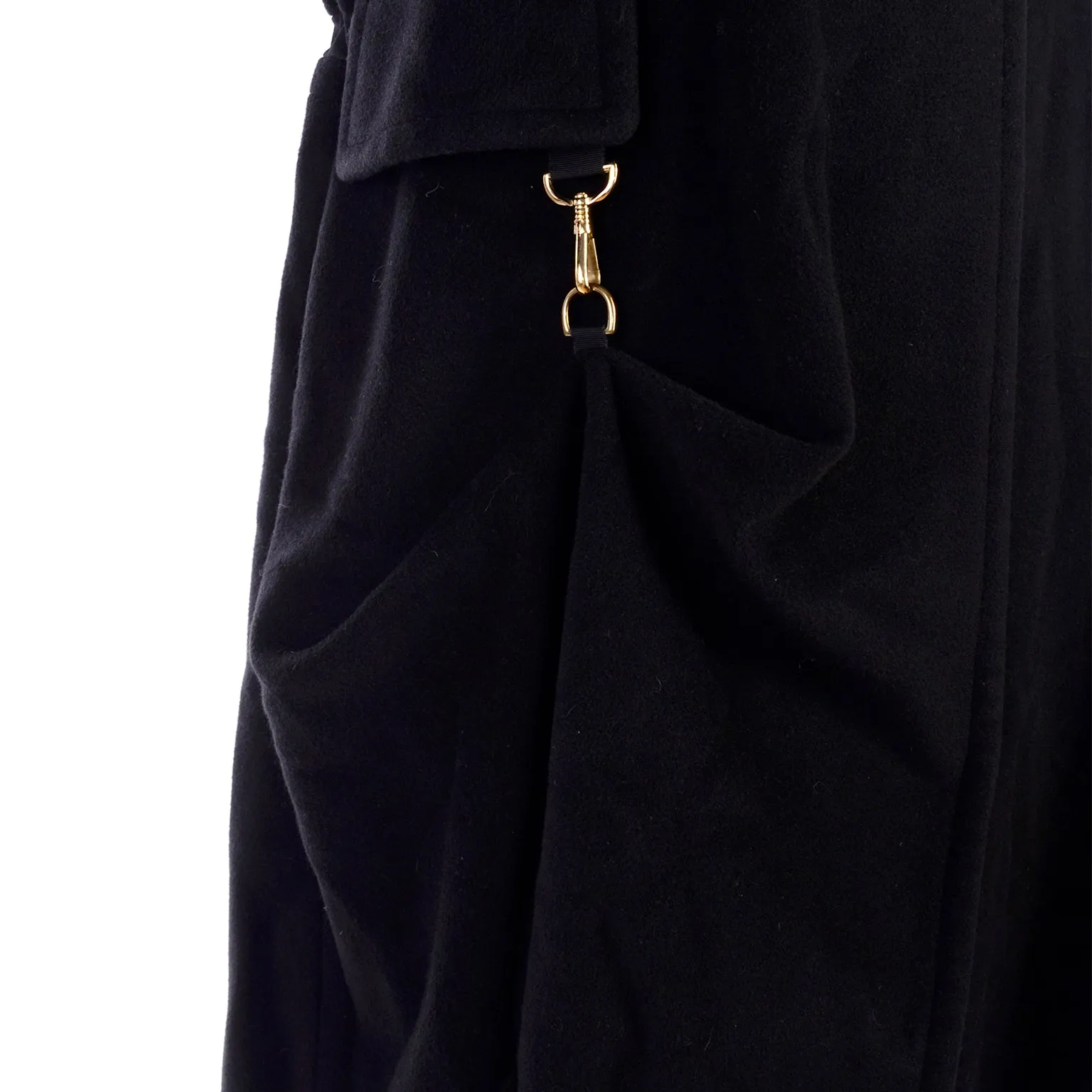 Hermes Black Cashmere Vintage Coat w/ Toggle Clip