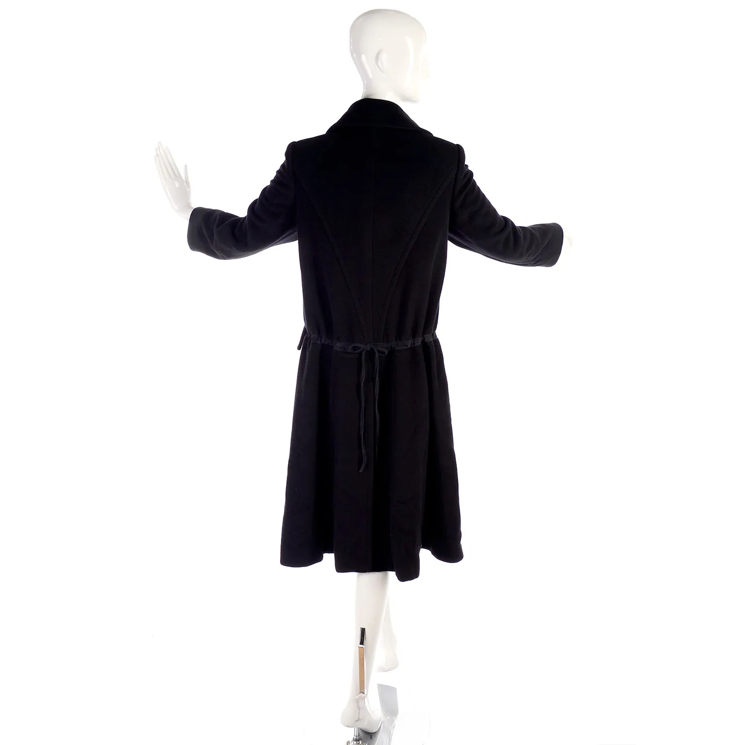 Hermes Black Cashmere Vintage Coat w/ Toggle Clip