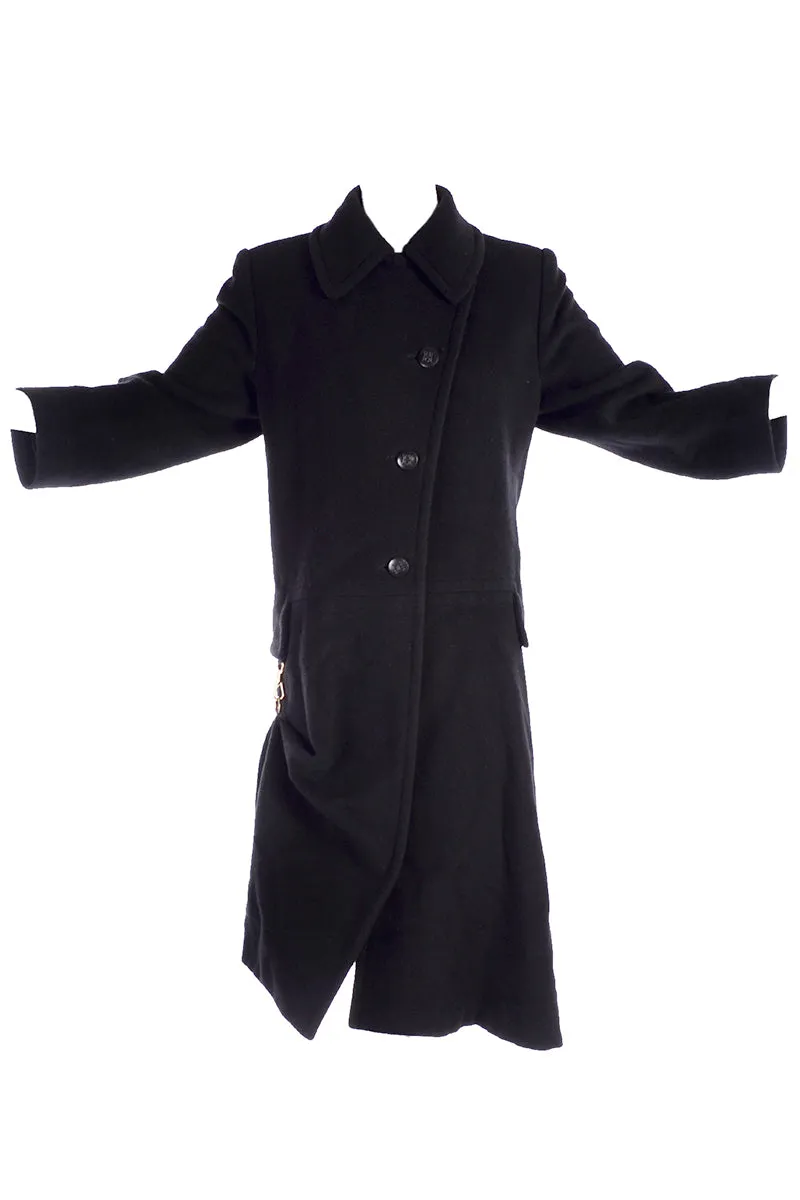 Hermes Black Cashmere Vintage Coat w/ Toggle Clip