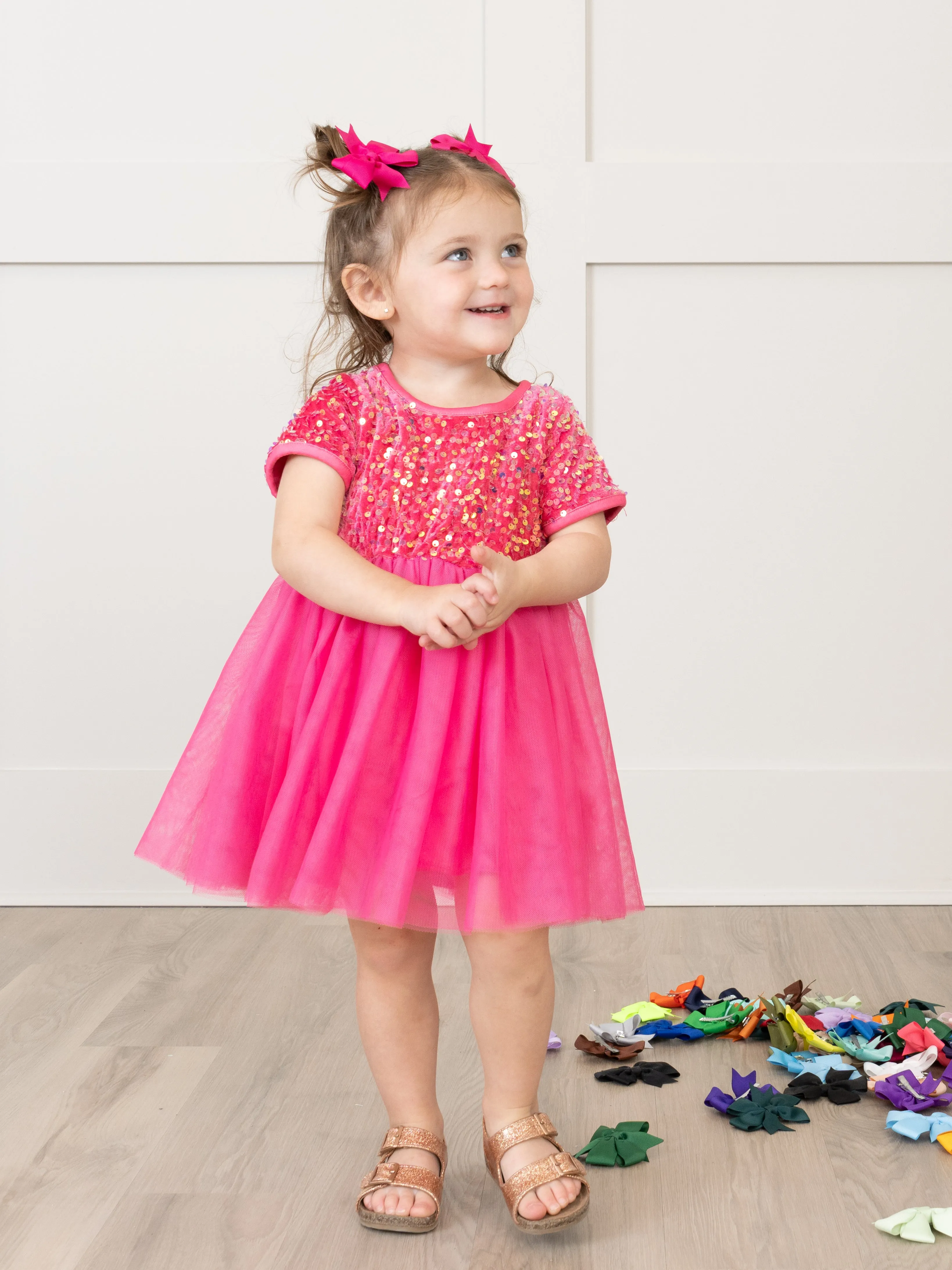 Hot Pink Sparkly Tulle Swing Dress