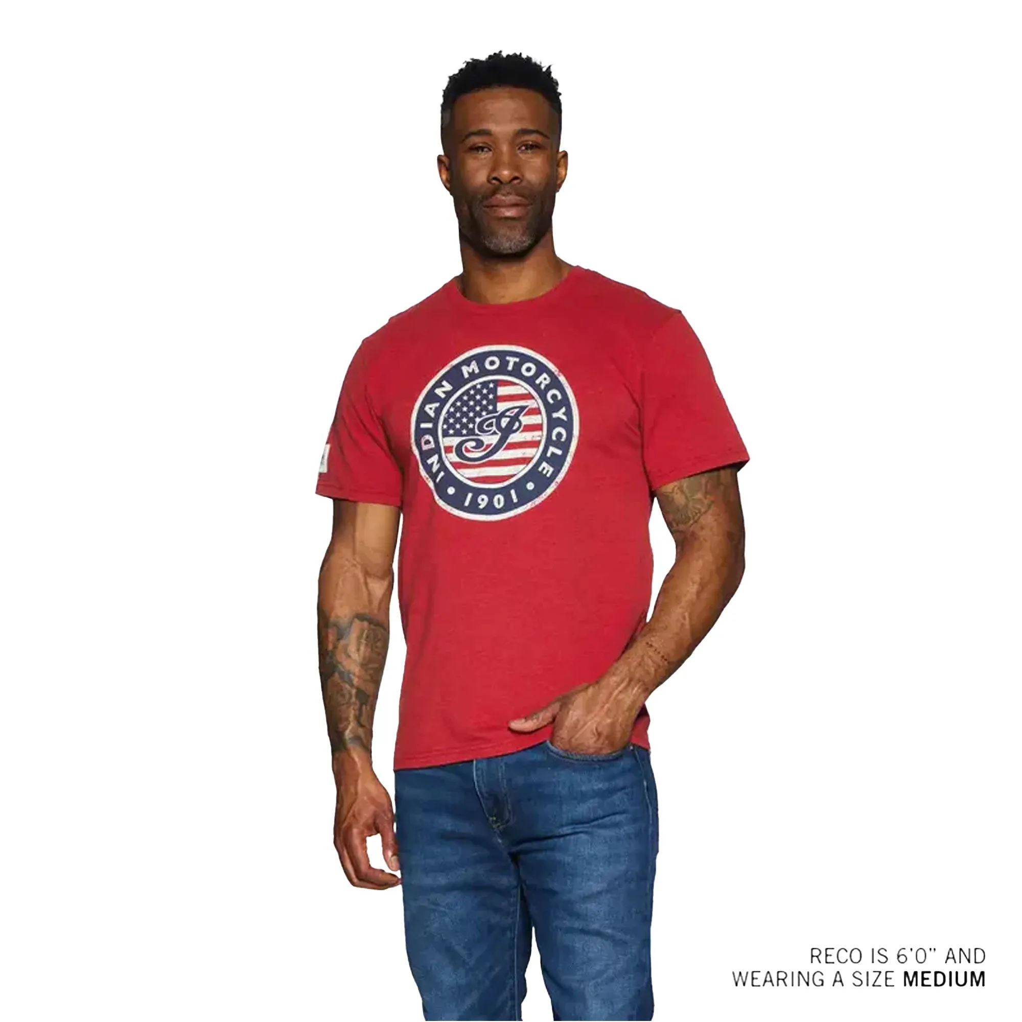 Indian Motorcycle Mens USA Flag Logo T-Shirt Red