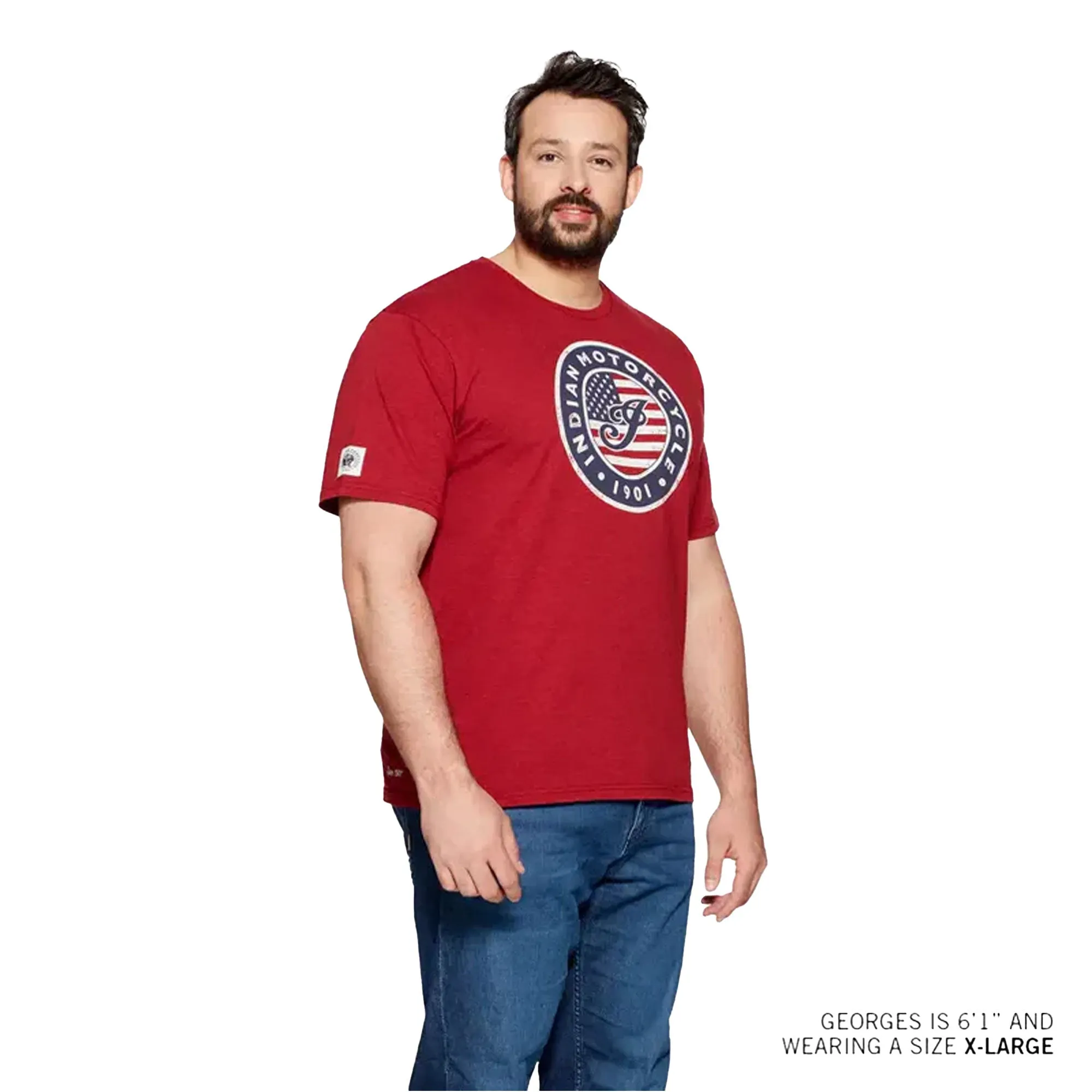 Indian Motorcycle Mens USA Flag Logo T-Shirt Red