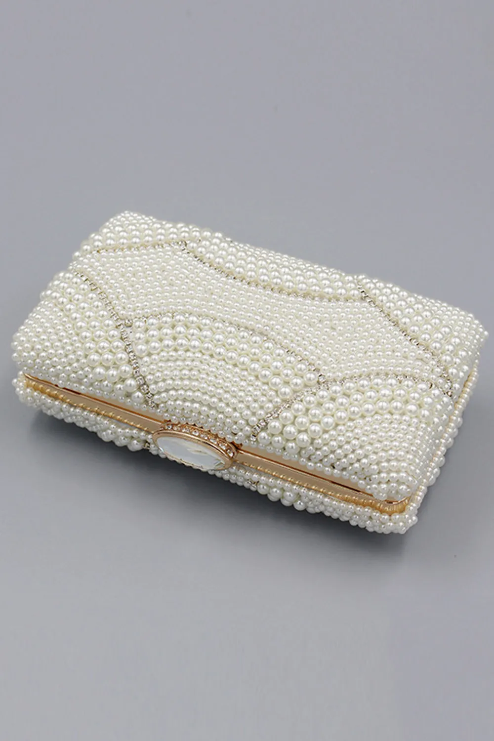 Ivory Beaded Pearls Party Clutch