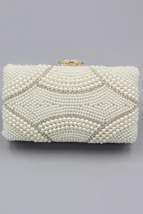 Ivory Beaded Pearls Party Clutch