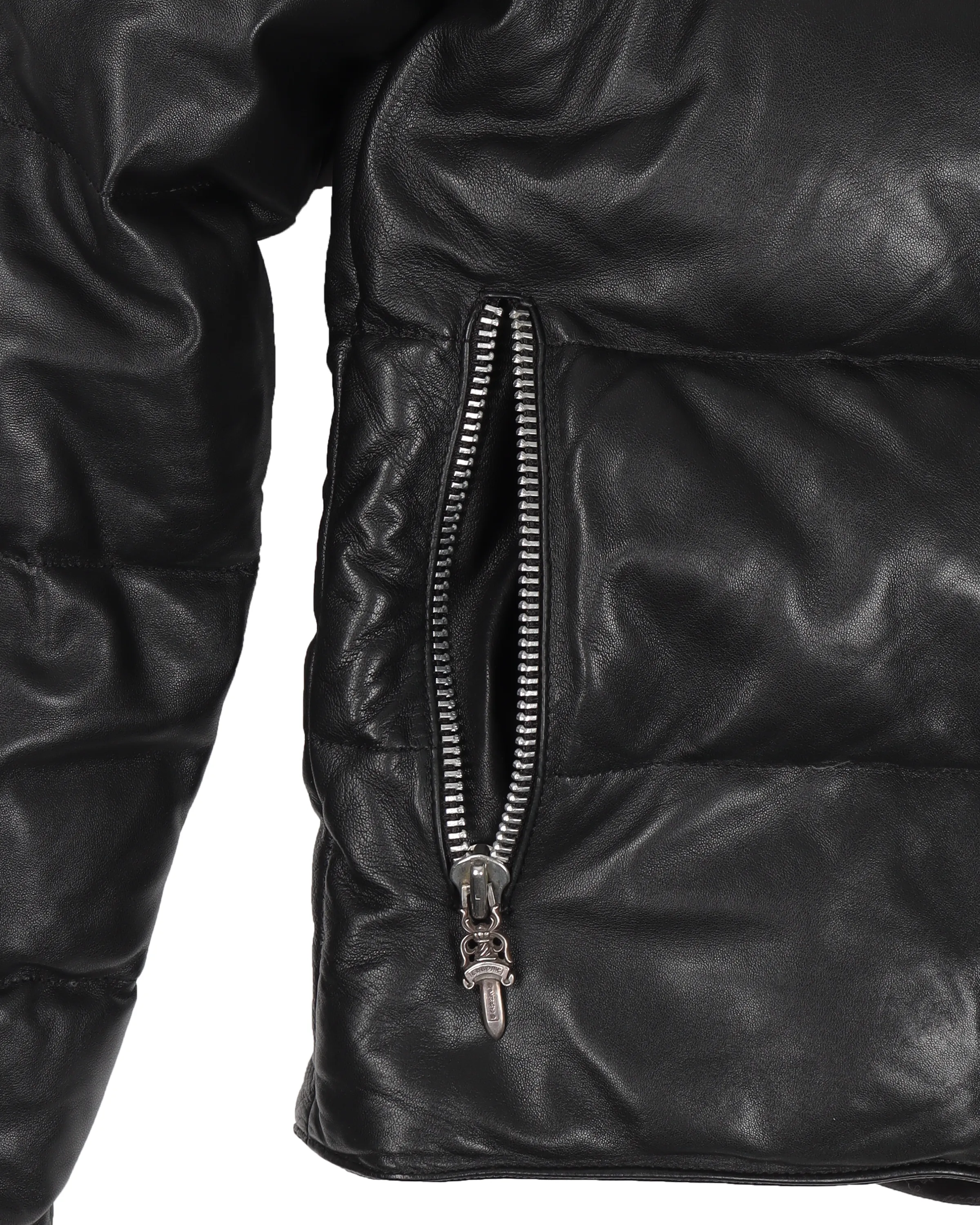 Leather Puffer Jacket w/ Dagger Hardware